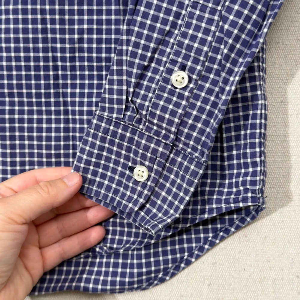 Ralph Lauren Button Up Boys Medium 10-12 Blue Plaid Shirt Long Sleeve Cotton